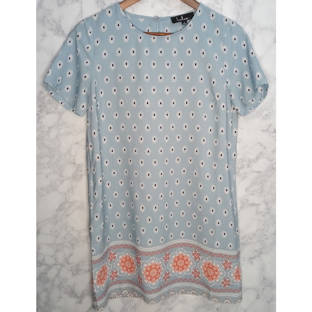 Lulu's Mini Dress Women Size S Light Blue Bohemian Short Sleeve